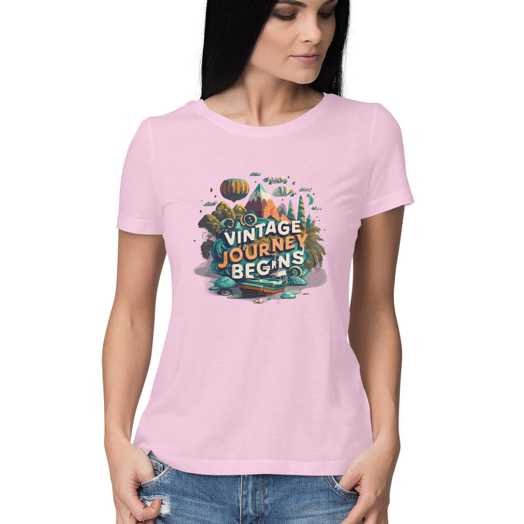 Women's Vintage Journey begins Graphics Printed T-Shirt