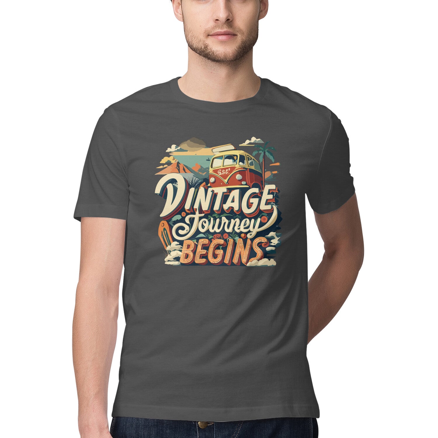 Men's Vintage Journey begins Design Printed T-Shirt