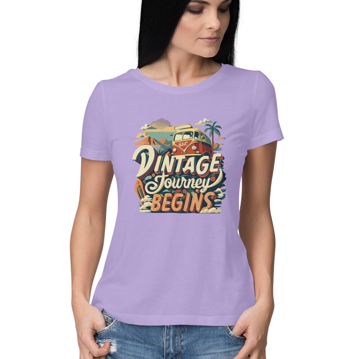 Women's Vintage Journey begins Graphics Printed T-Shirt