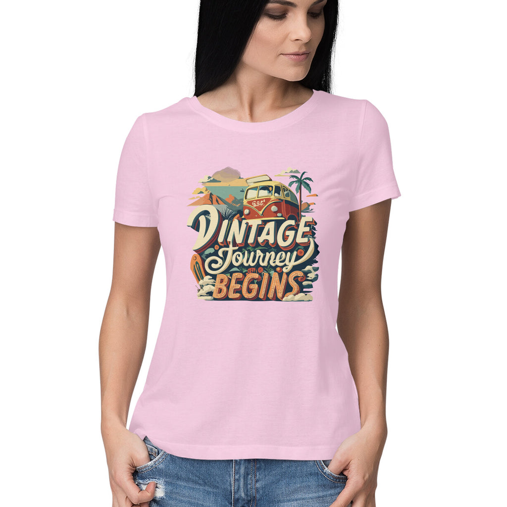 Women's Vintage Journey begins Graphics Printed T-Shirt