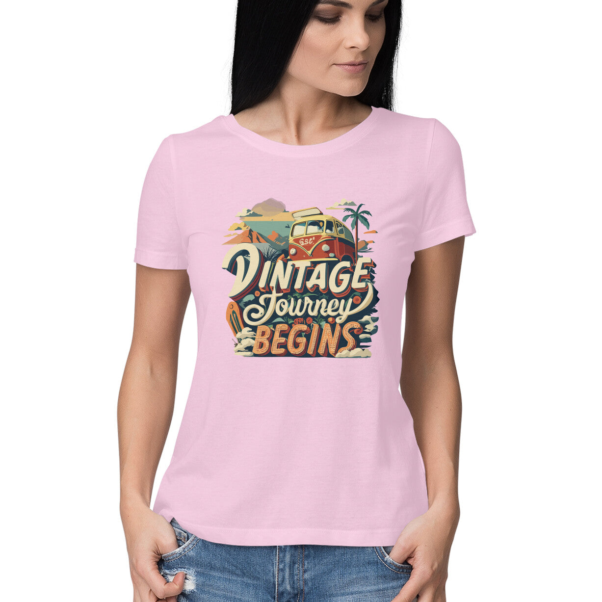 Women's Vintage Journey begins Graphics Printed T-Shirt