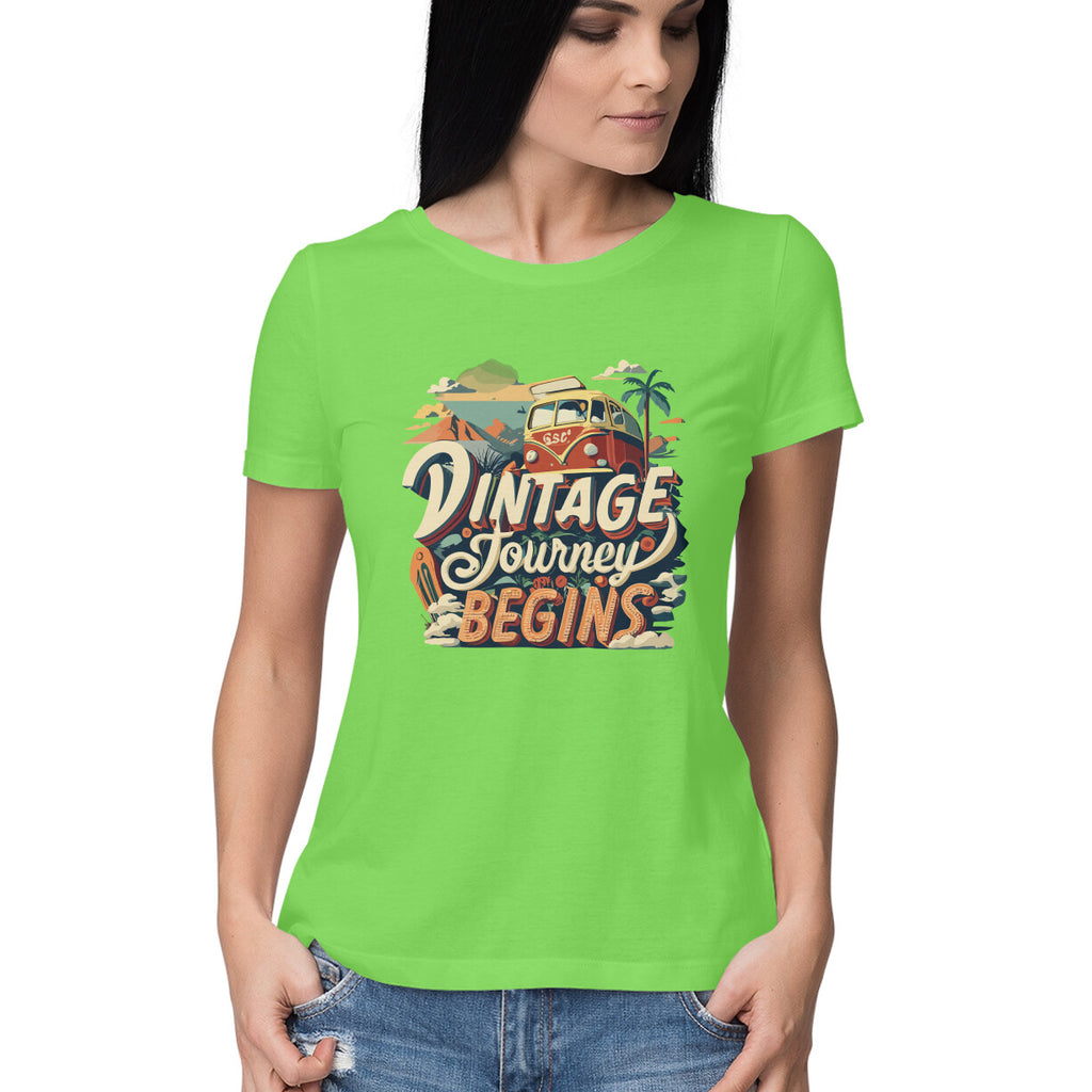 Women's Vintage Journey begins Graphics Printed T-Shirt