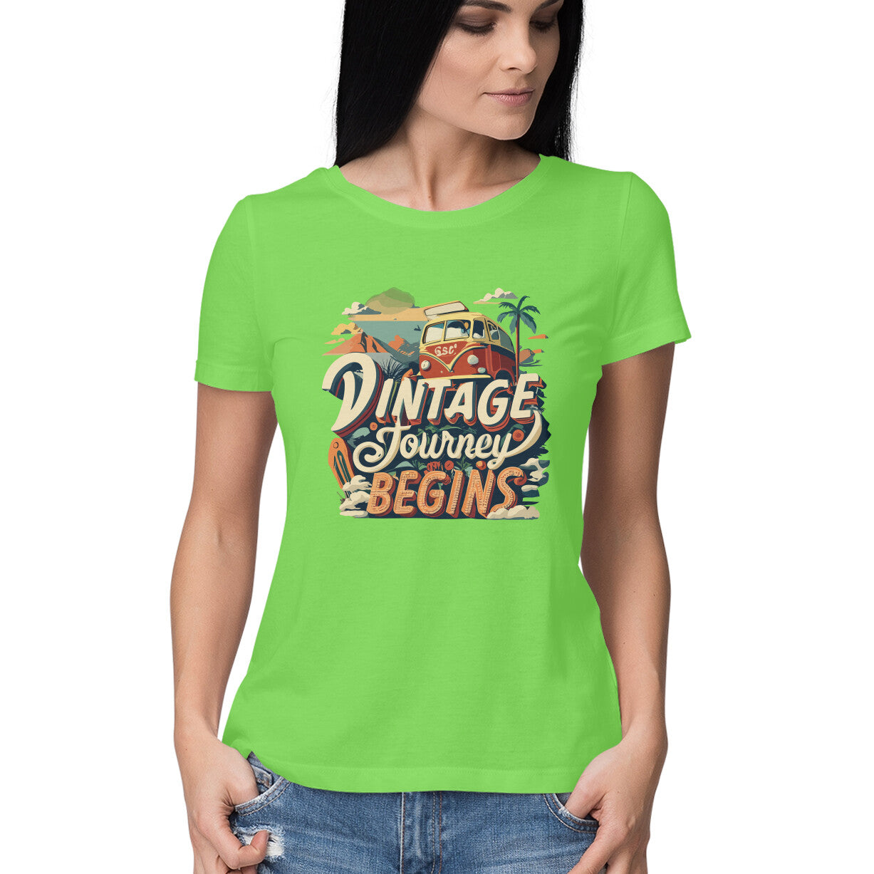 Women's Vintage Journey begins Graphics Printed T-Shirt