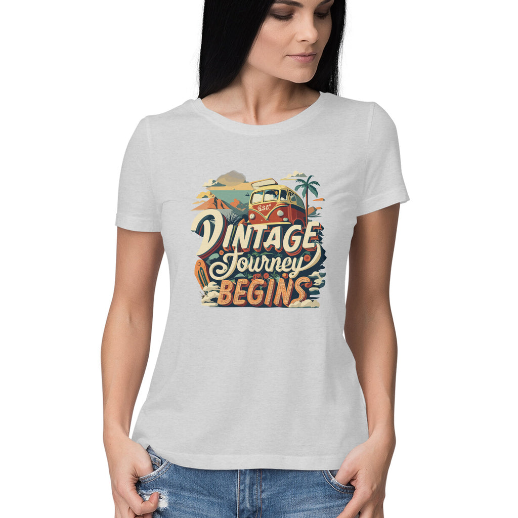 Women's Vintage Journey begins Graphics Printed T-Shirt