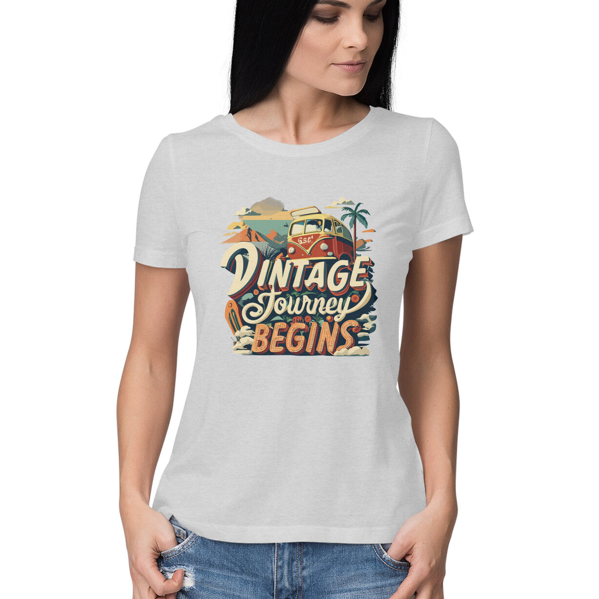 Women's Vintage Journey begins Graphics Printed T-Shirt