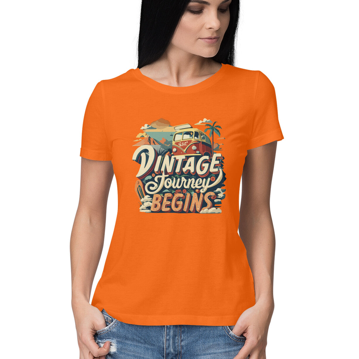 Women's Vintage Journey begins Graphics Printed T-Shirt