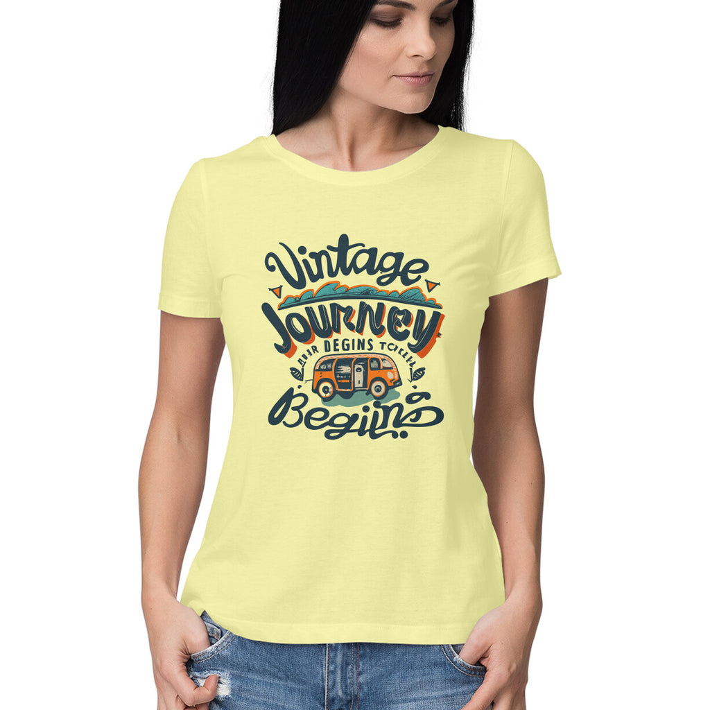 Women's Vintage Journey begins Graphics Printed T-Shirt
