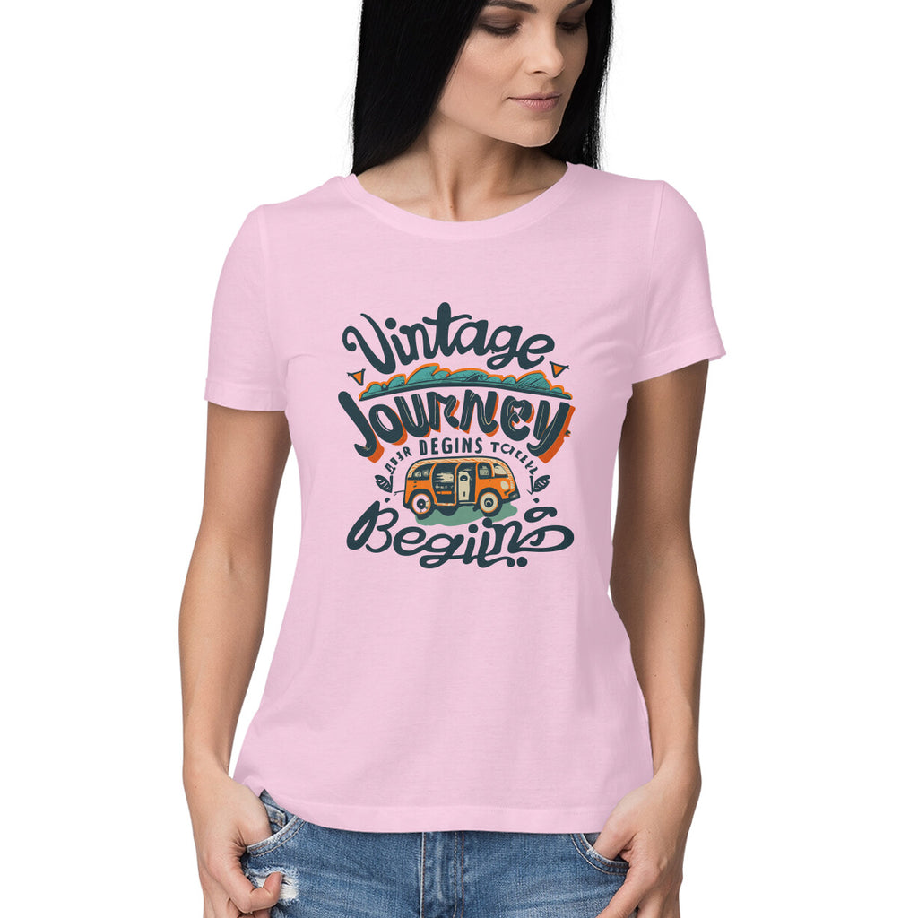 Women's Vintage Journey begins Graphics Printed T-Shirt