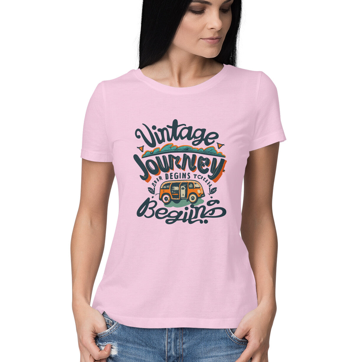 Women's Vintage Journey begins Graphics Printed T-Shirt