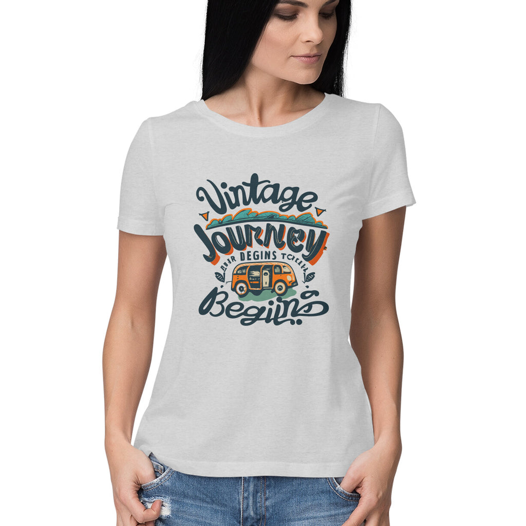 Women's Vintage Journey begins Graphics Printed T-Shirt