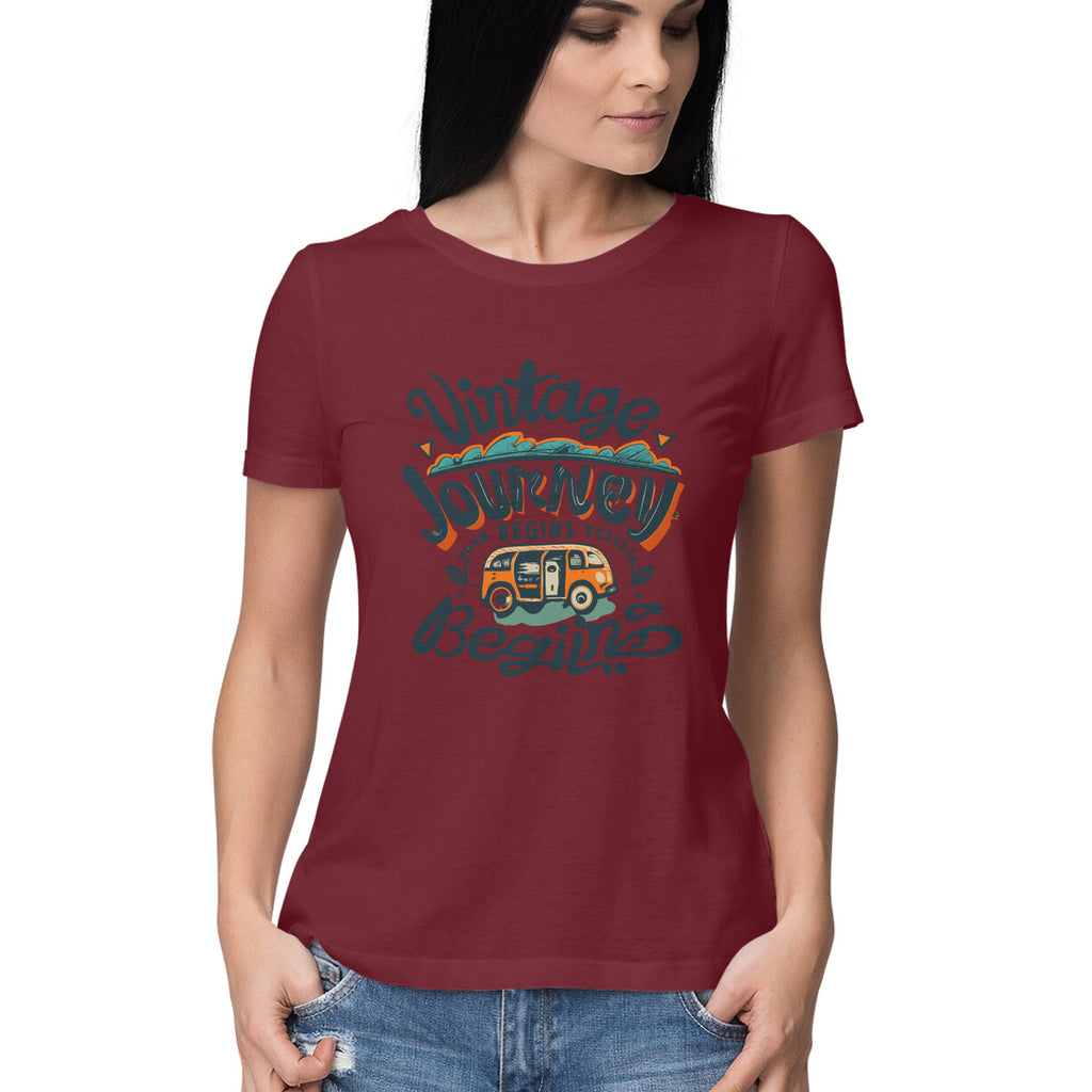 Women's Vintage Journey begins Graphics Printed T-Shirt