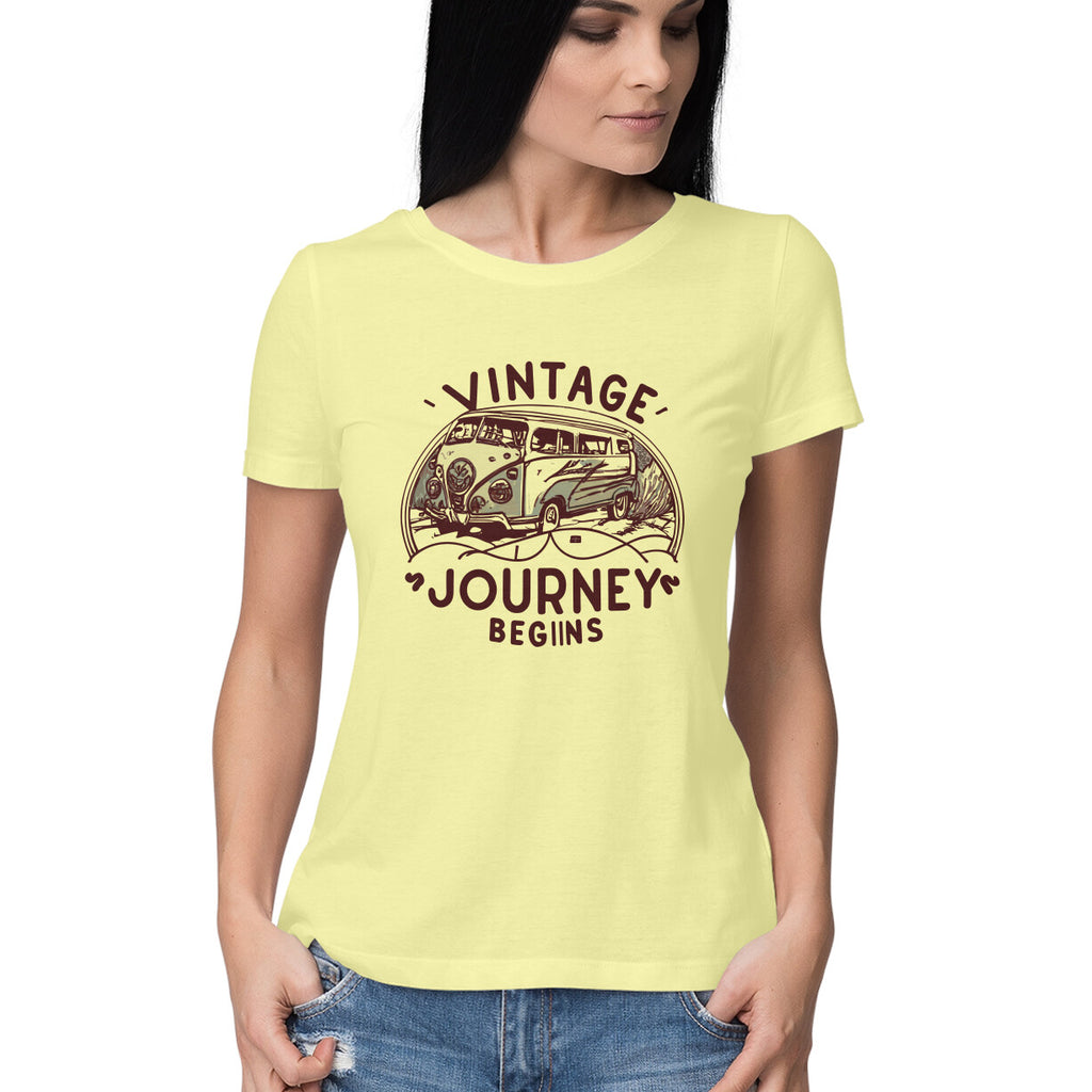 Women's Vintage Journey begins Graphics Printed T-Shirt