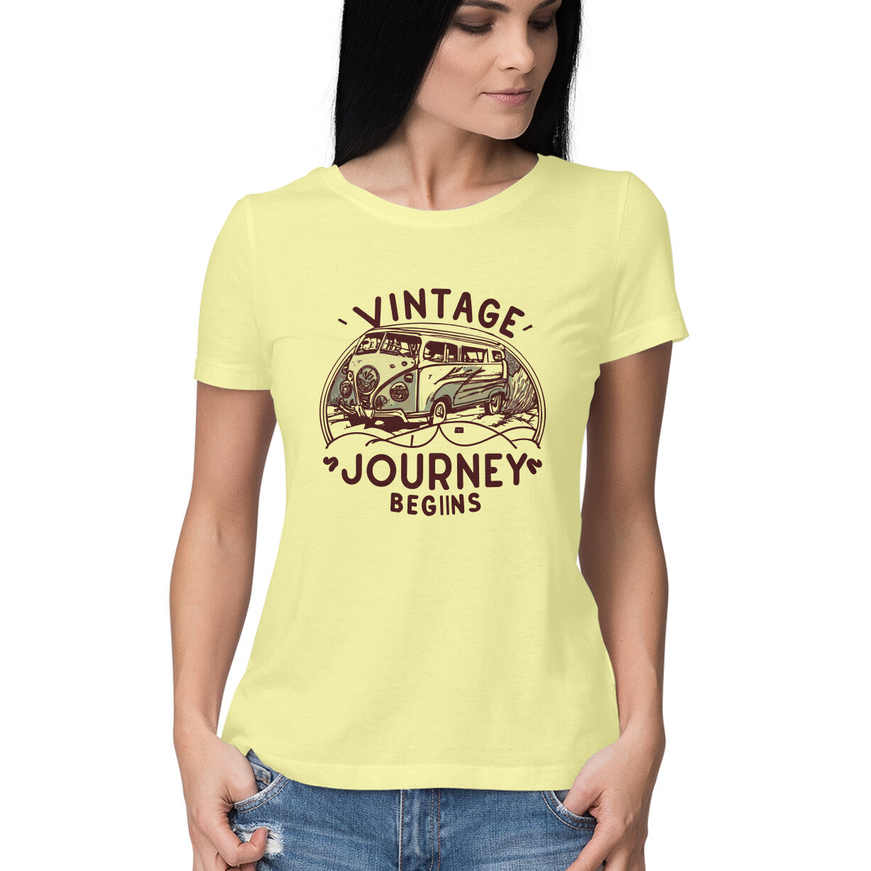 Women's Vintage Journey begins Graphics Printed T-Shirt