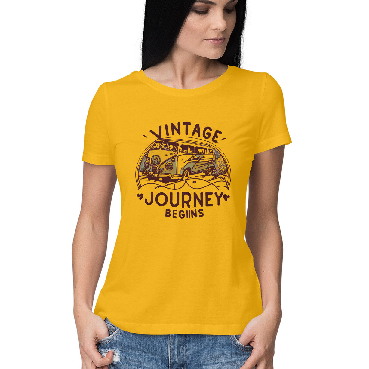 Women's Vintage Journey begins Graphics Printed T-Shirt Secondary image