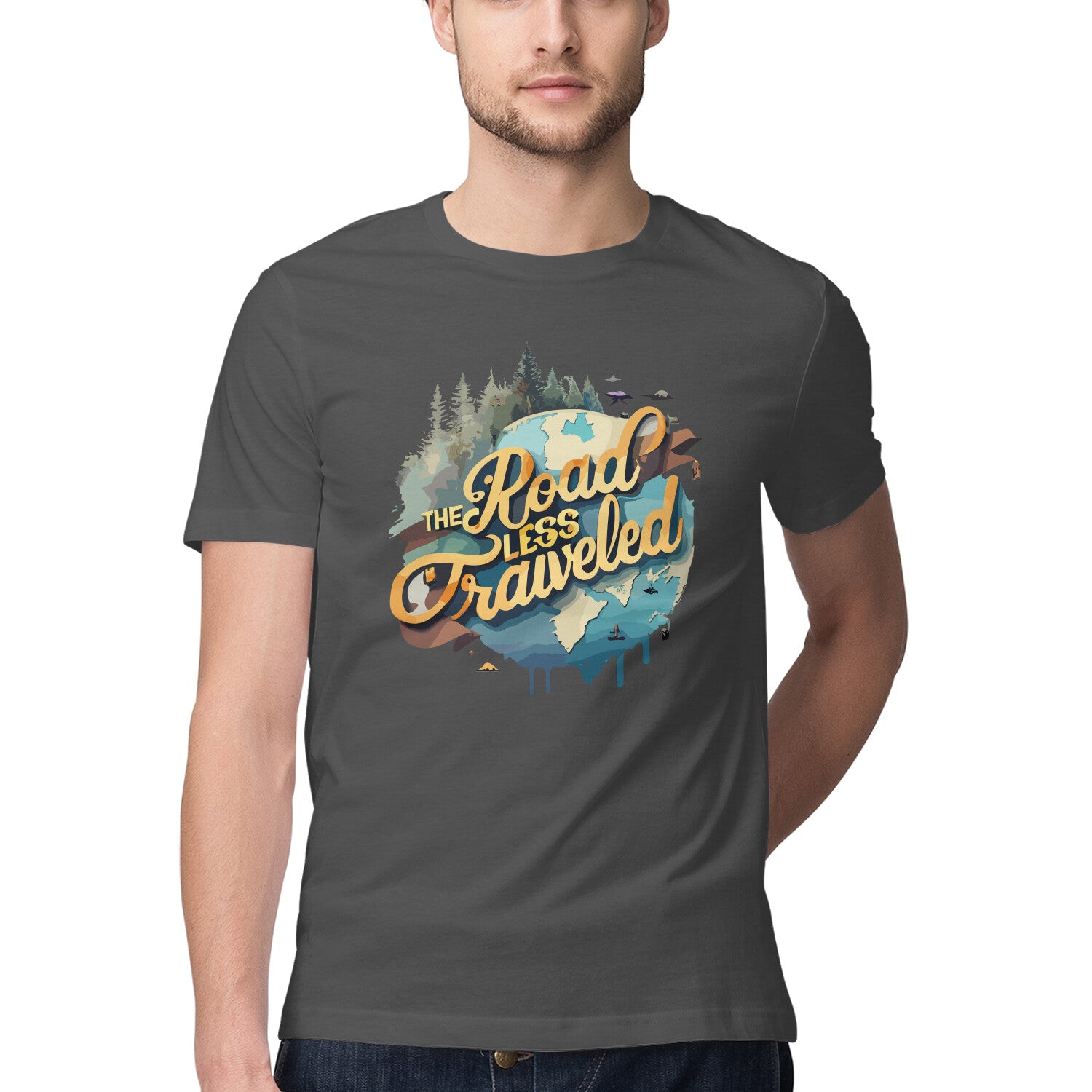 Men's The road less traveled Design Printed T-Shirt Secondary image