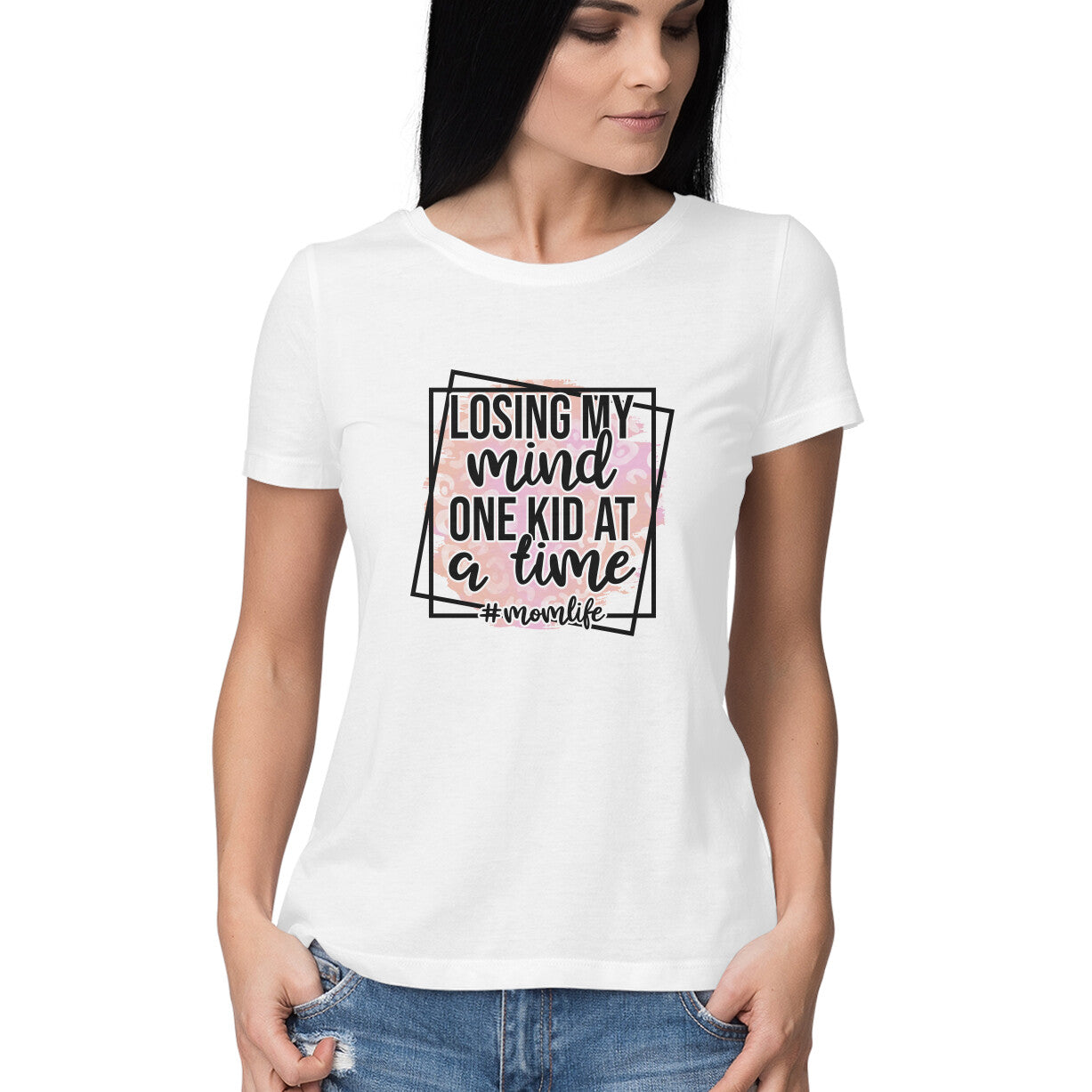 Women's Losing My Mind One Kid At A Time Graphics Printed T-Shirt