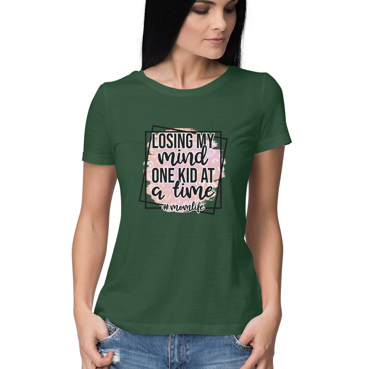 Women's Losing My Mind One Kid At A Time Graphics Printed T-Shirt