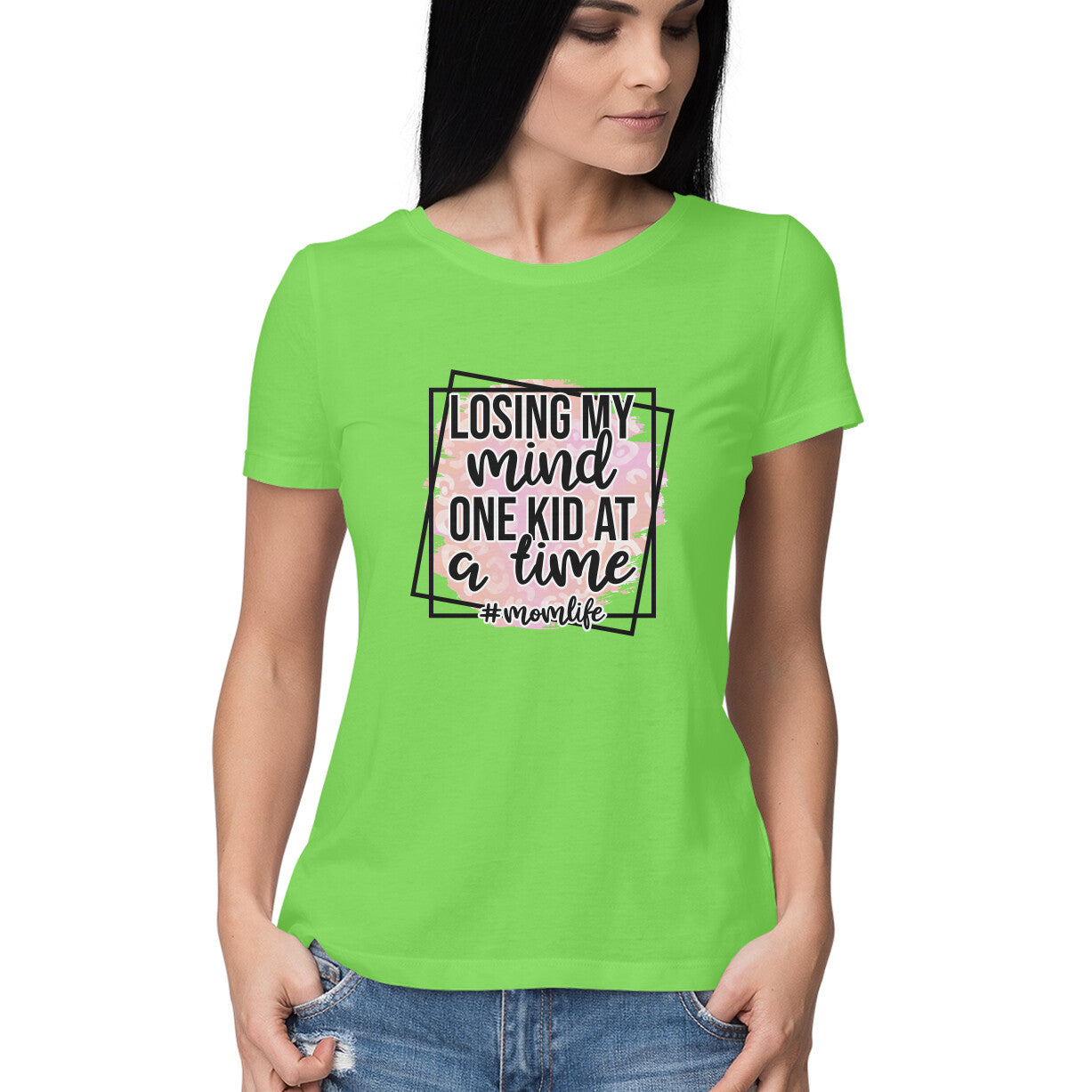 Women's Losing My Mind One Kid At A Time Graphics Printed T-Shirt