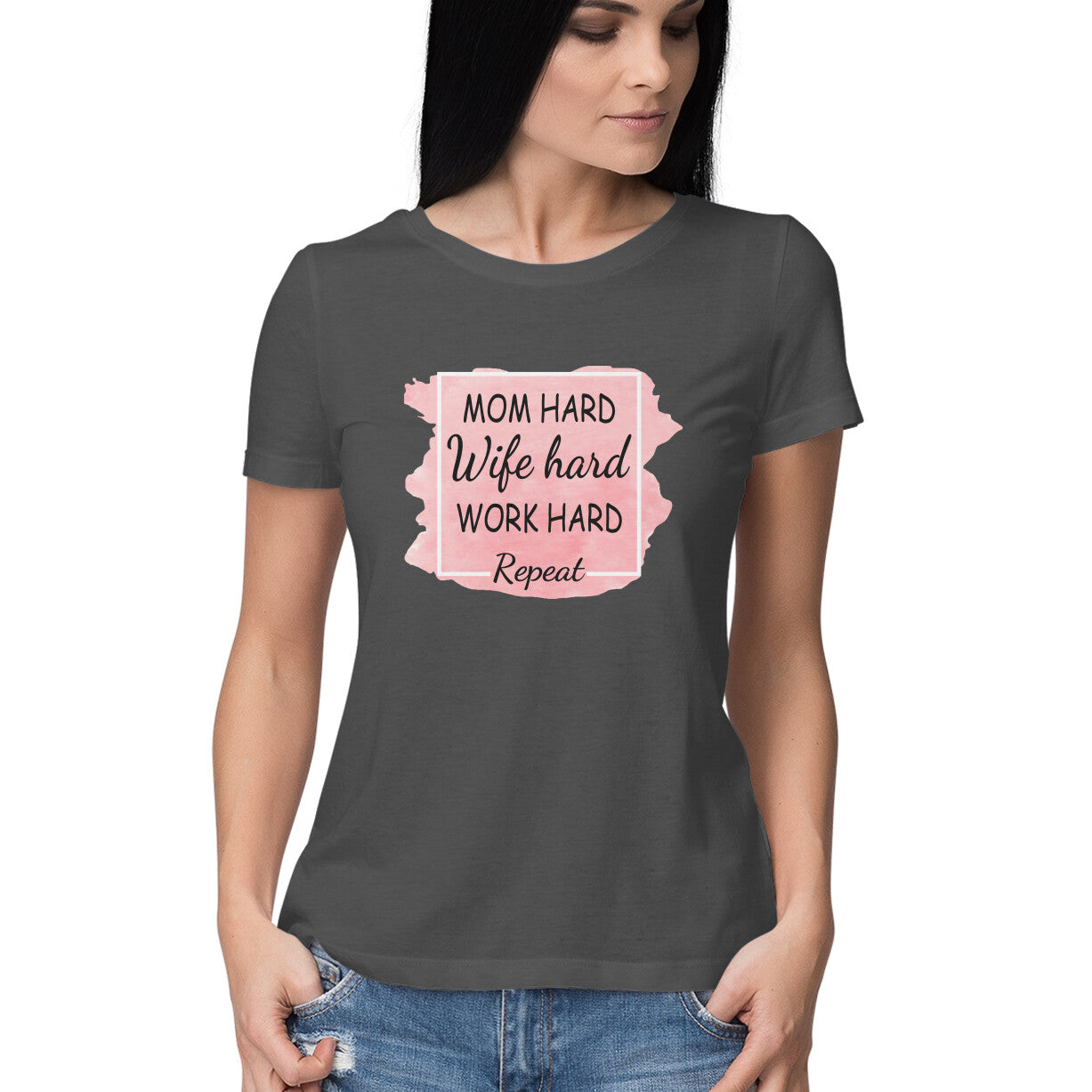 Women's Mom Hard Wife Hard Work Hard Graphics Printed T-Shirt Secondary image