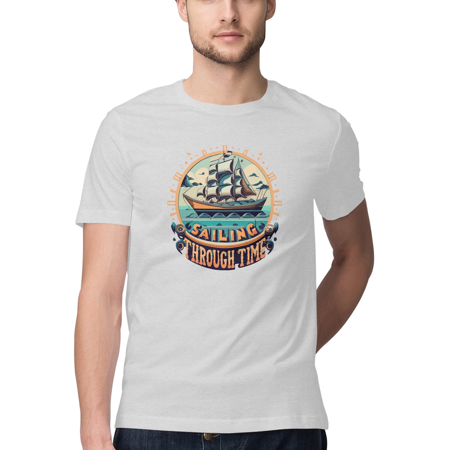 Men's Sailing Through Time Design Printed T-Shirt