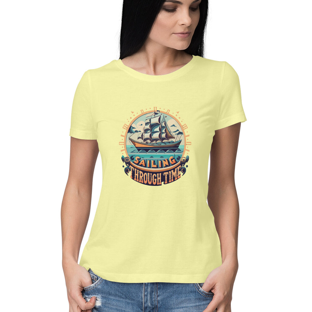 Women's Sailing Through Time Graphics Printed T-Shirt
