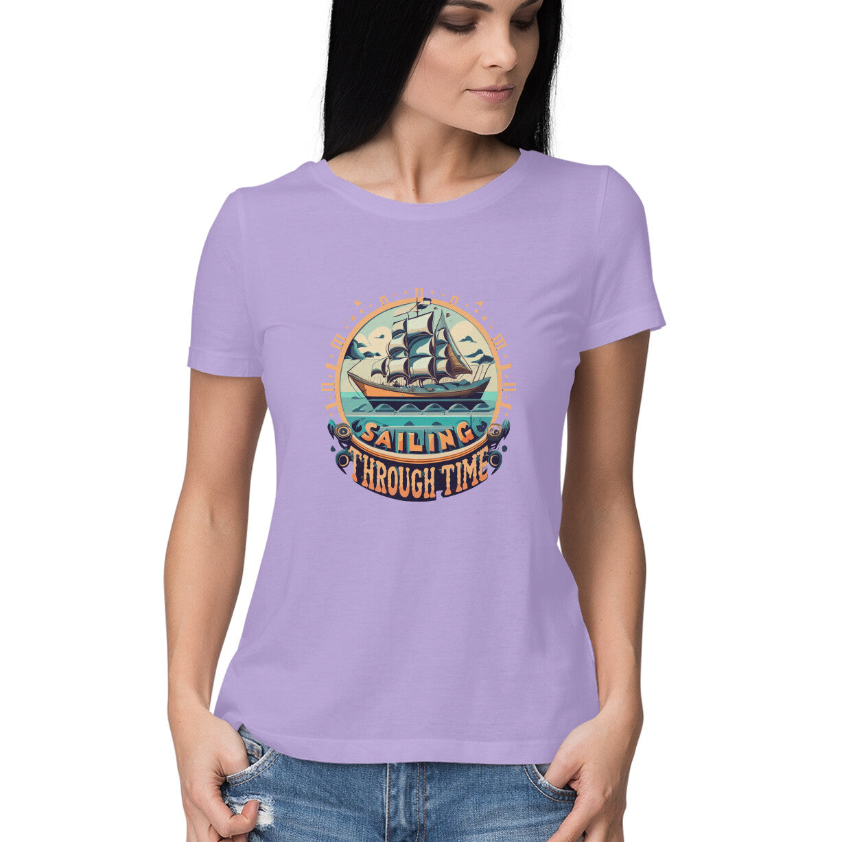 Women's Sailing Through Time Graphics Printed T-Shirt