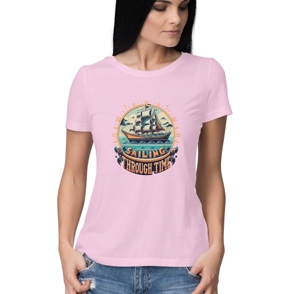 Women's Sailing Through Time Graphics Printed T-Shirt