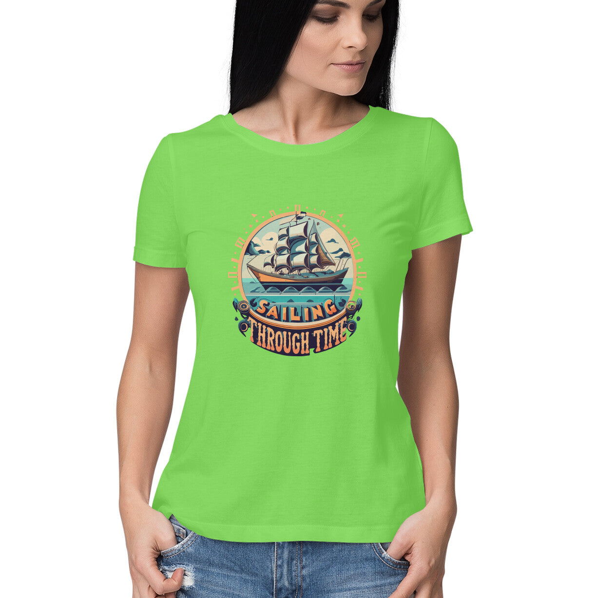 Women's Sailing Through Time Graphics Printed T-Shirt
