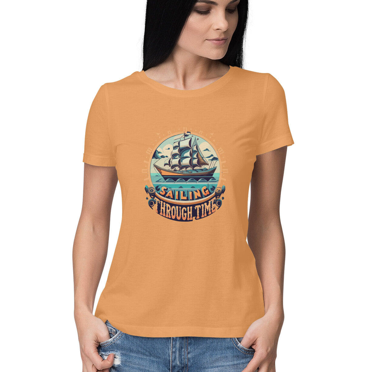 Women's Sailing Through Time Graphics Printed T-Shirt