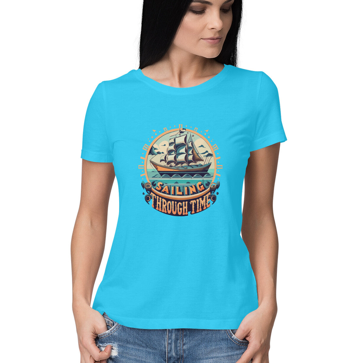 Women's Sailing Through Time Graphics Printed T-Shirt