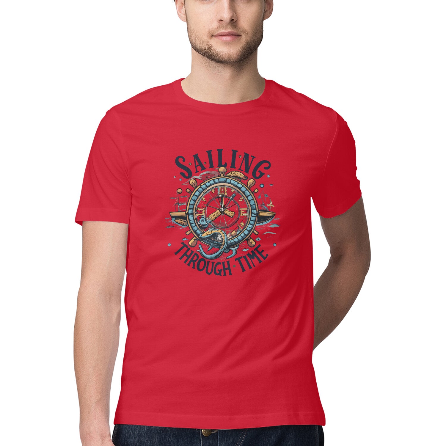 Men's Sailing Through Time Design Printed T-Shirt