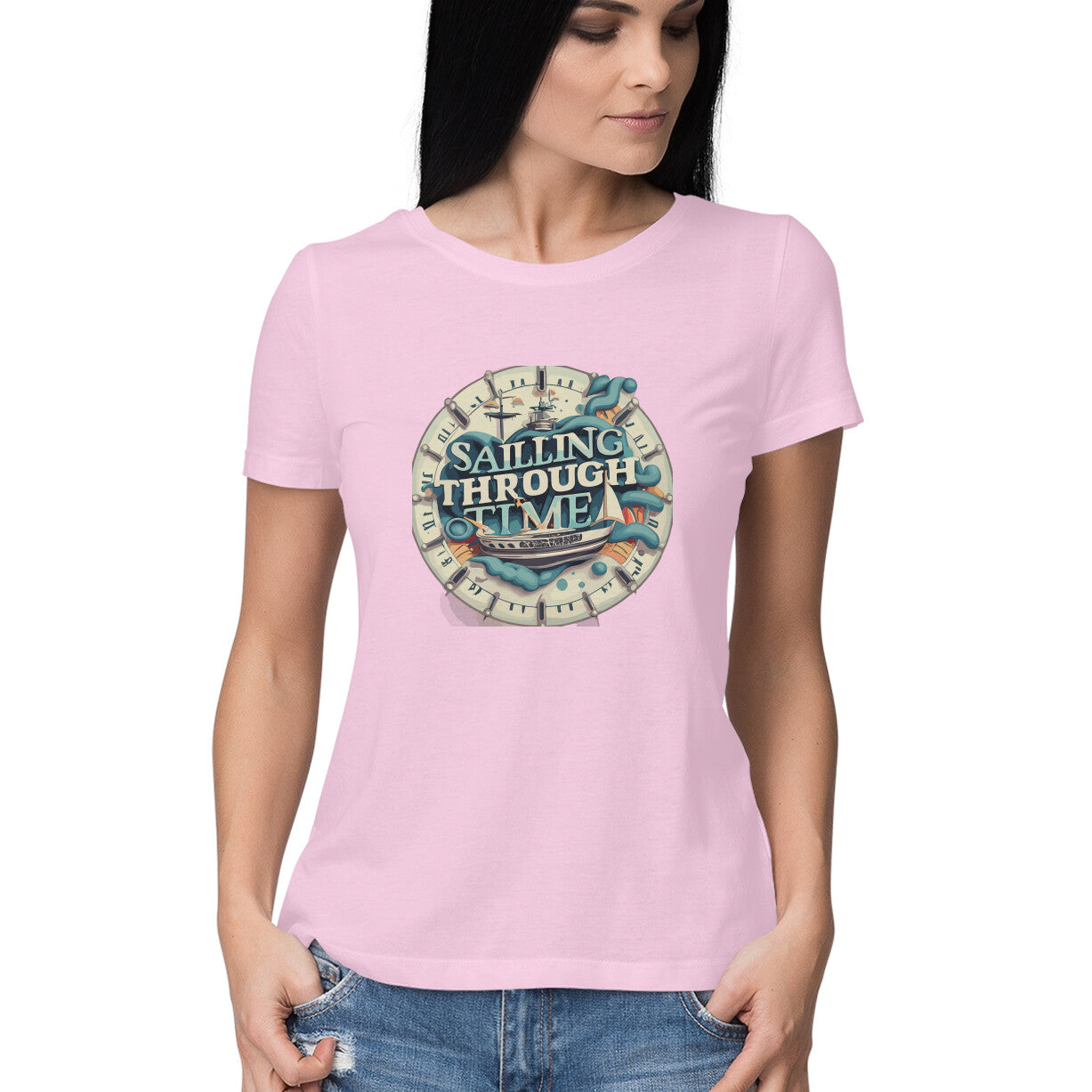 Women's Sailing Through Time Graphics Printed T-Shirt
