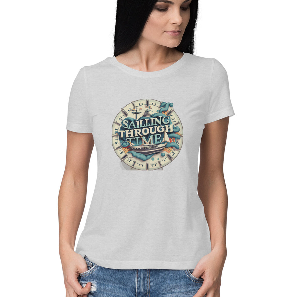 Women's Sailing Through Time Graphics Printed T-Shirt