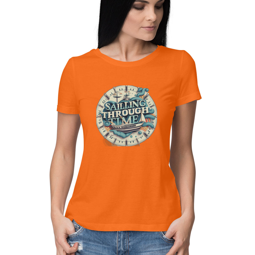 Women's Sailing Through Time Graphics Printed T-Shirt