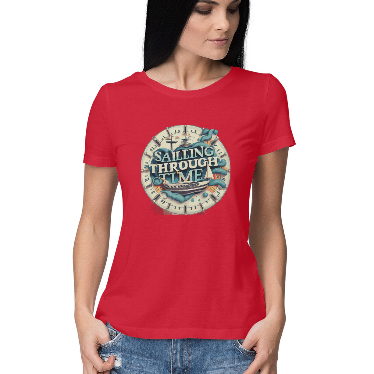 Women's Sailing Through Time Graphics Printed T-Shirt