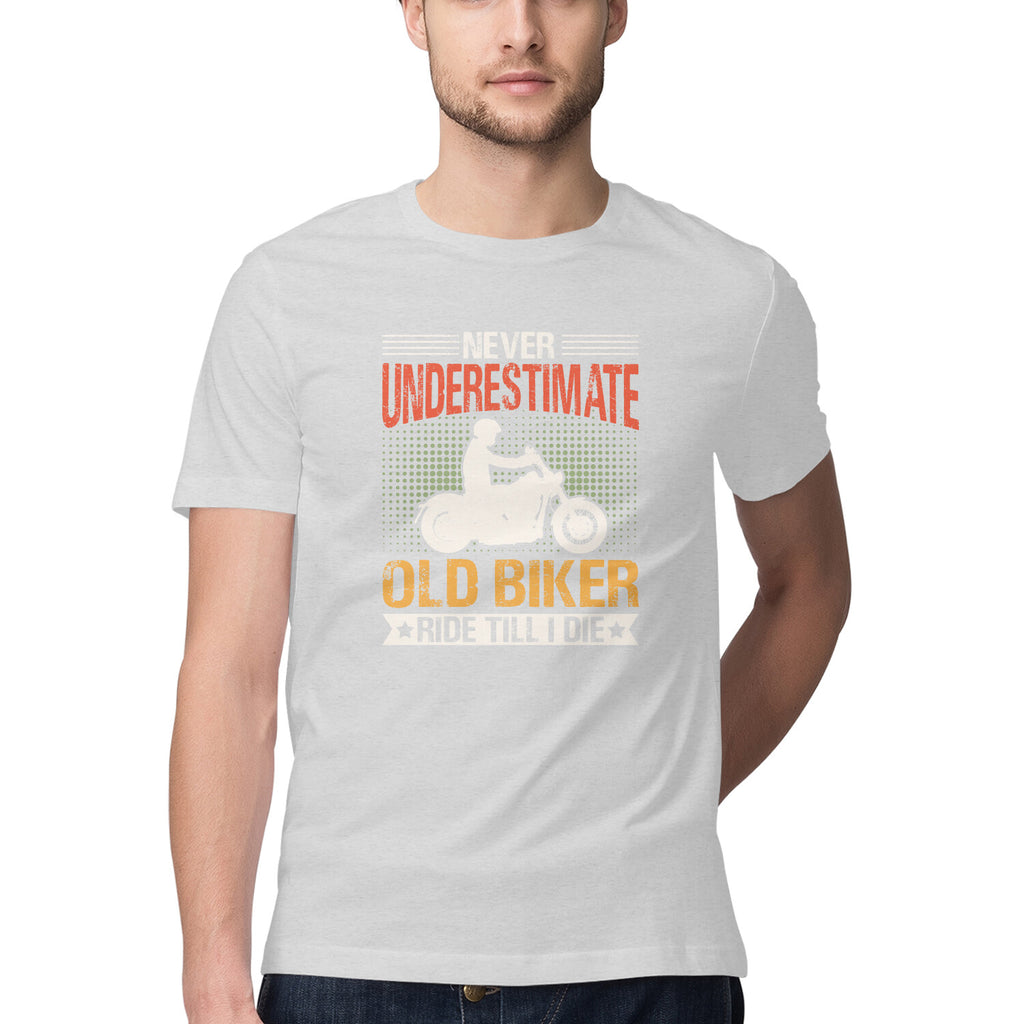 Men's Never Underestimate Old Biker Design Printed T-Shirt