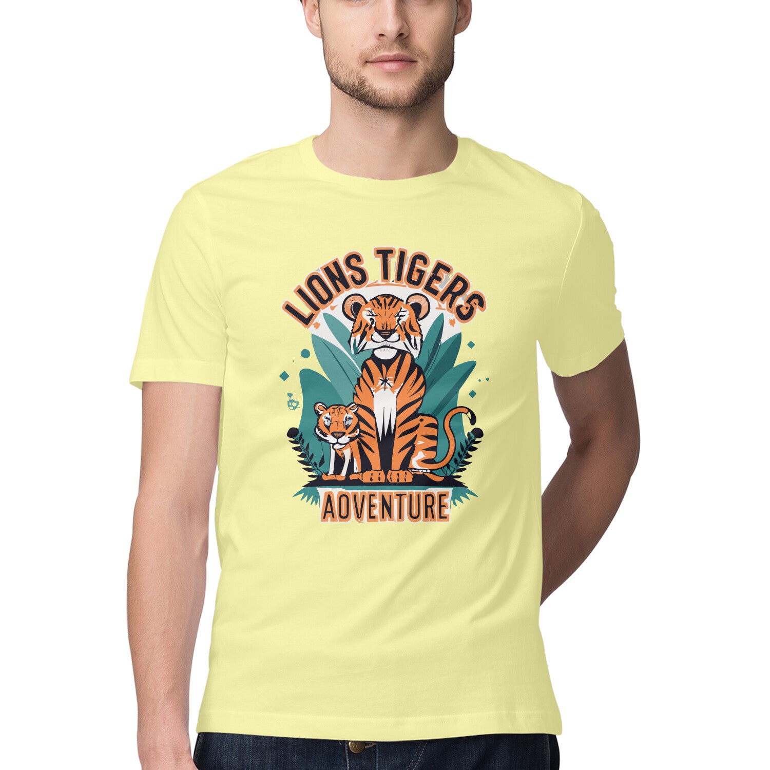 Men's Lions Tigers Adventure Design Printed T-Shirt