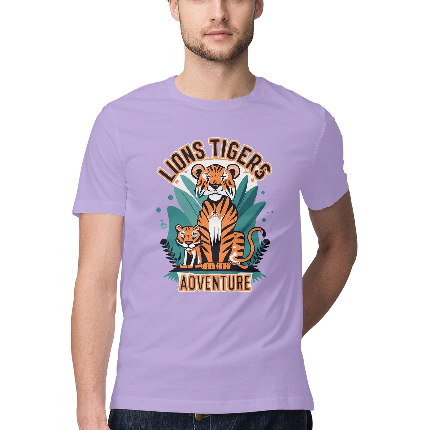 Men's Lions Tigers Adventure Design Printed T-Shirt