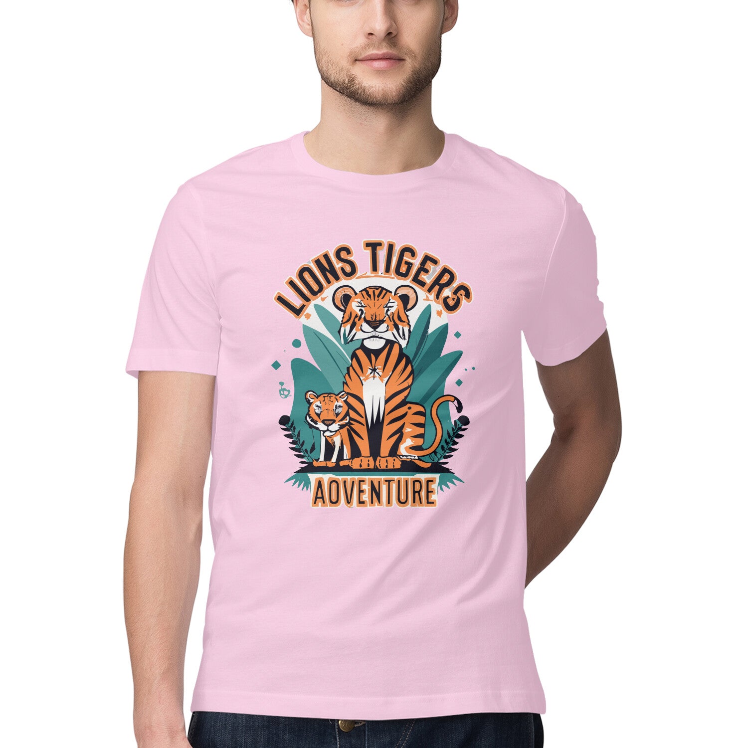 Men's Lions Tigers Adventure Design Printed T-Shirt
