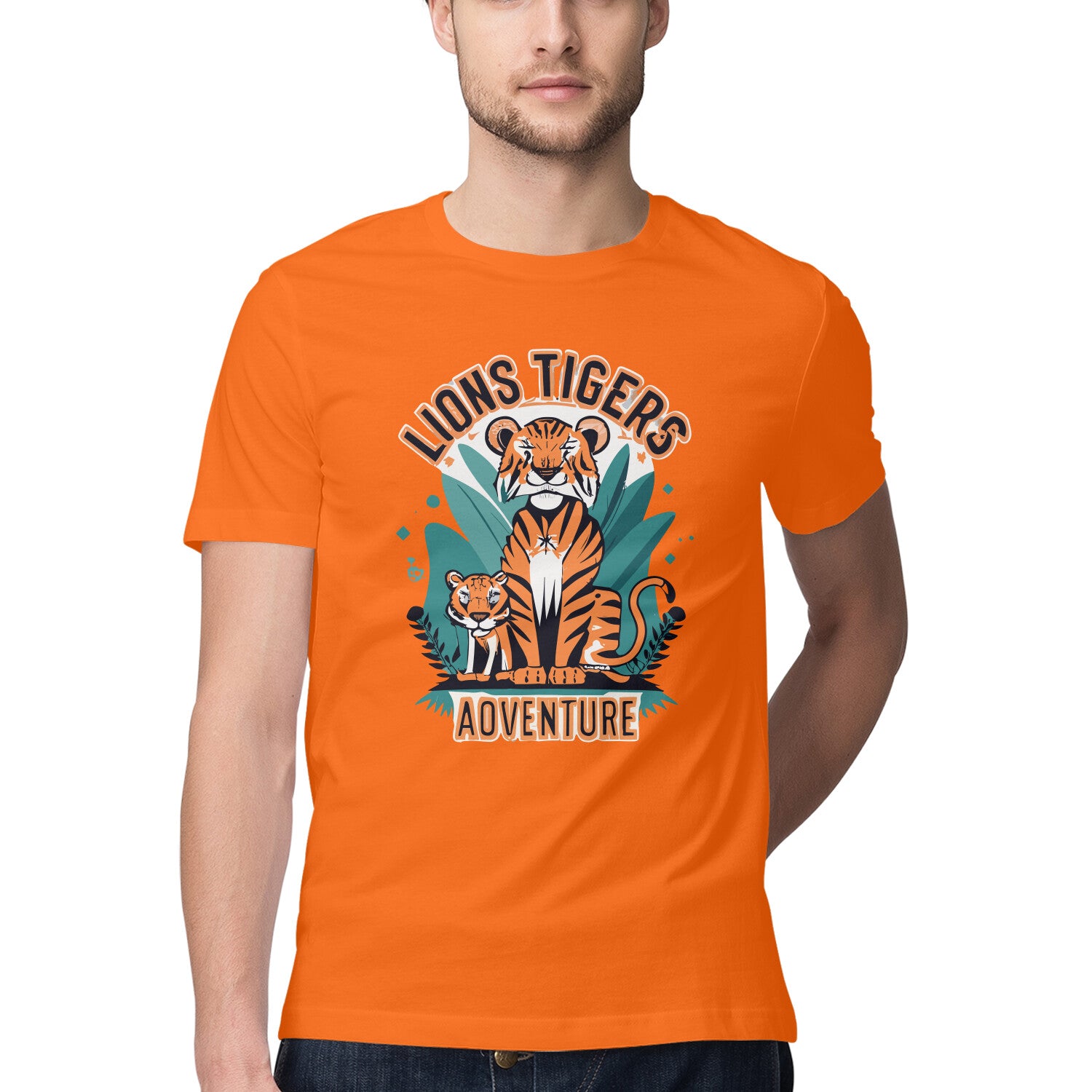 Men's Lions Tigers Adventure Design Printed T-Shirt