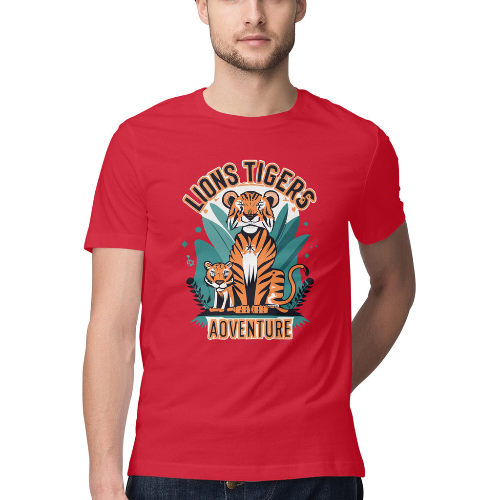 Men's Lions Tigers Adventure Design Printed T-Shirt