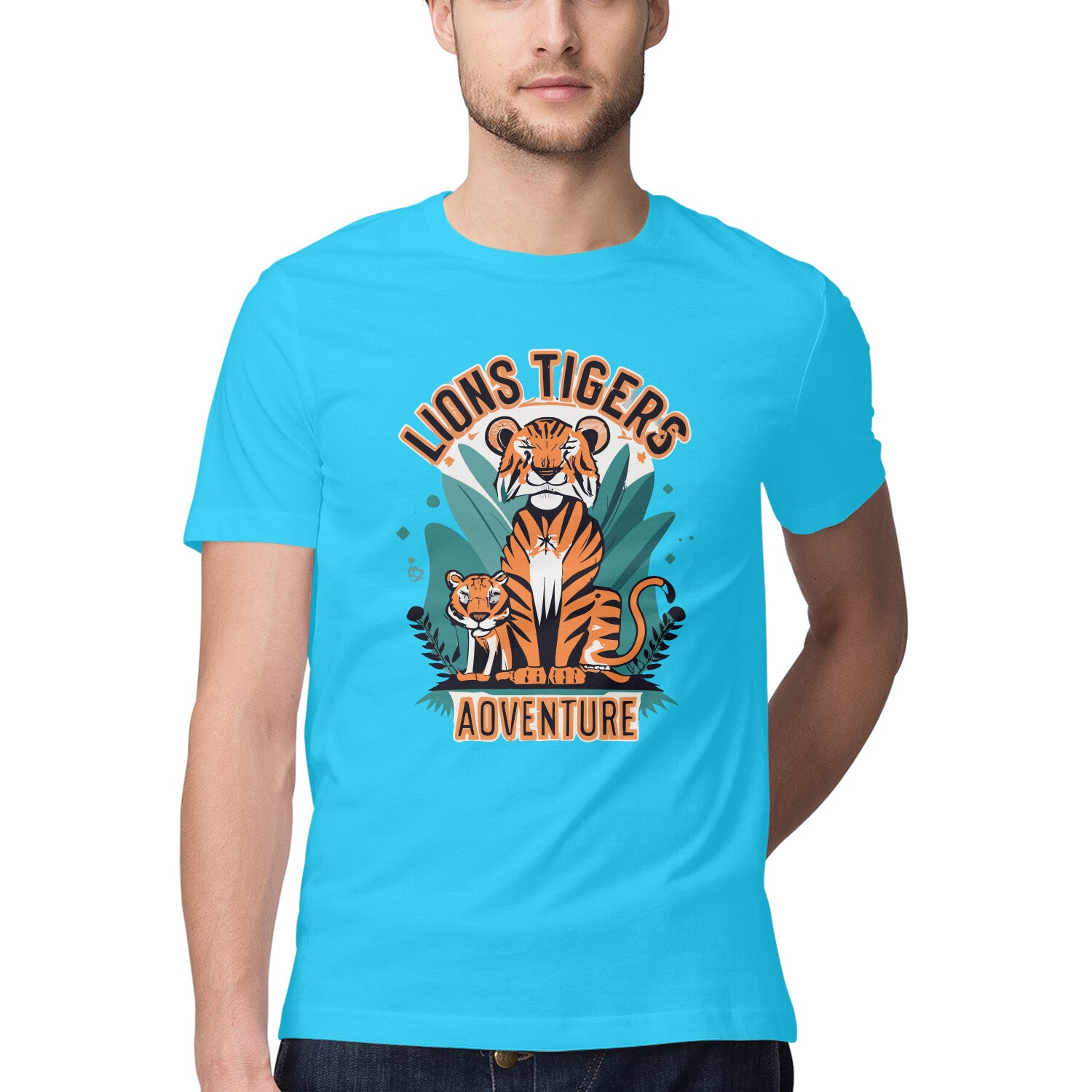 Men's Lions Tigers Adventure Design Printed T-Shirt