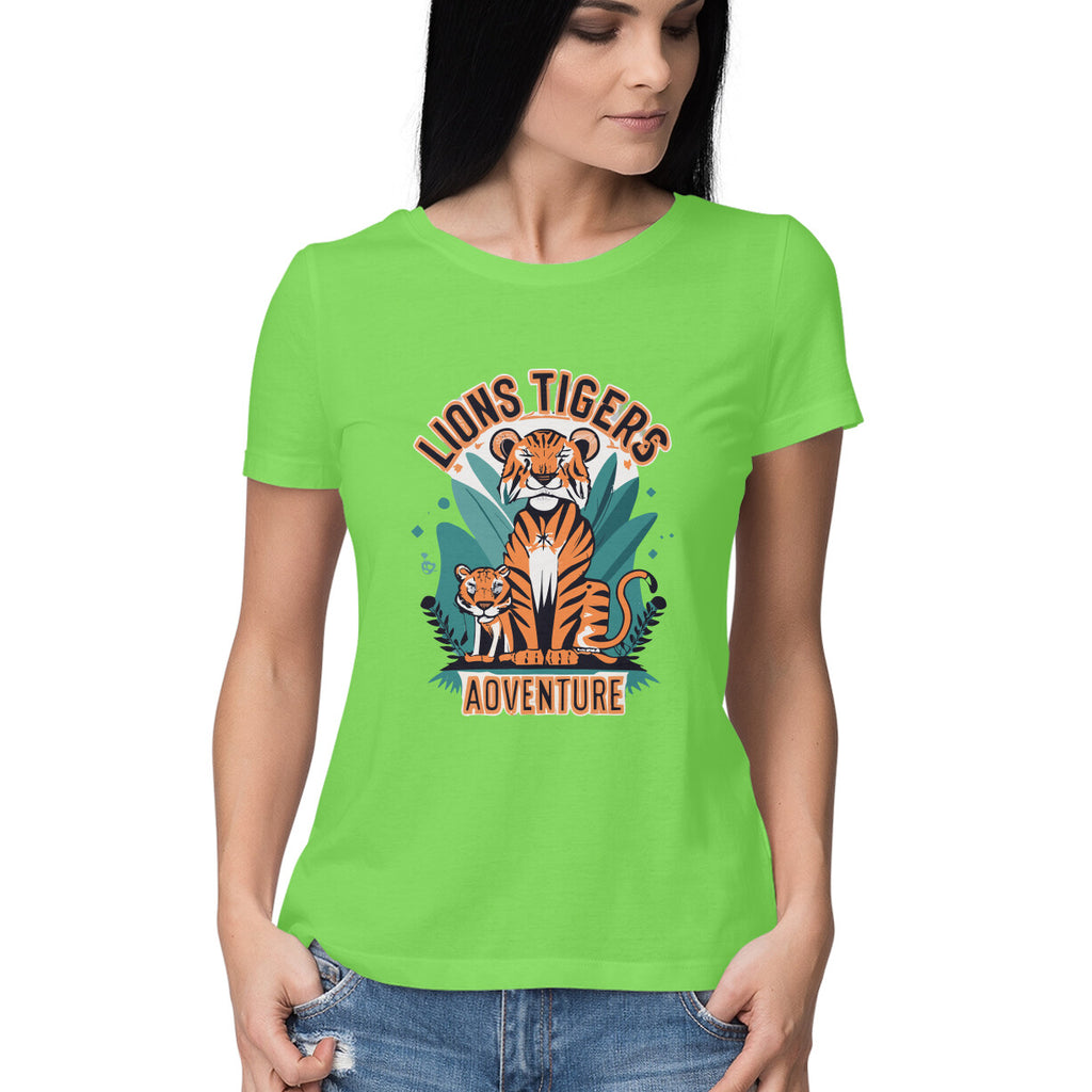 Women's Lions Tigers Adventure Graphics Printed T-Shirt