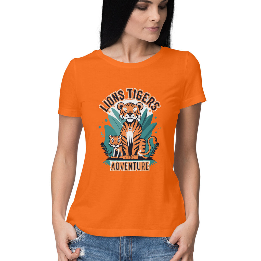 Women's Lions Tigers Adventure Graphics Printed T-Shirt