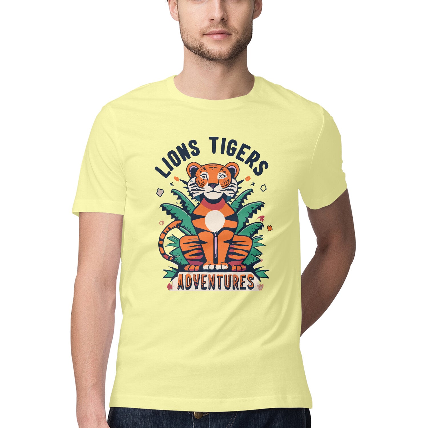 Men's Lions Tigers Adventure Design Printed T-Shirt