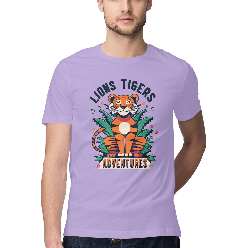 Men's Lions Tigers Adventure Design Printed T-Shirt