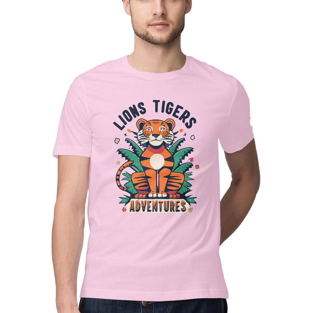Men's Lions Tigers Adventure Design Printed T-Shirt