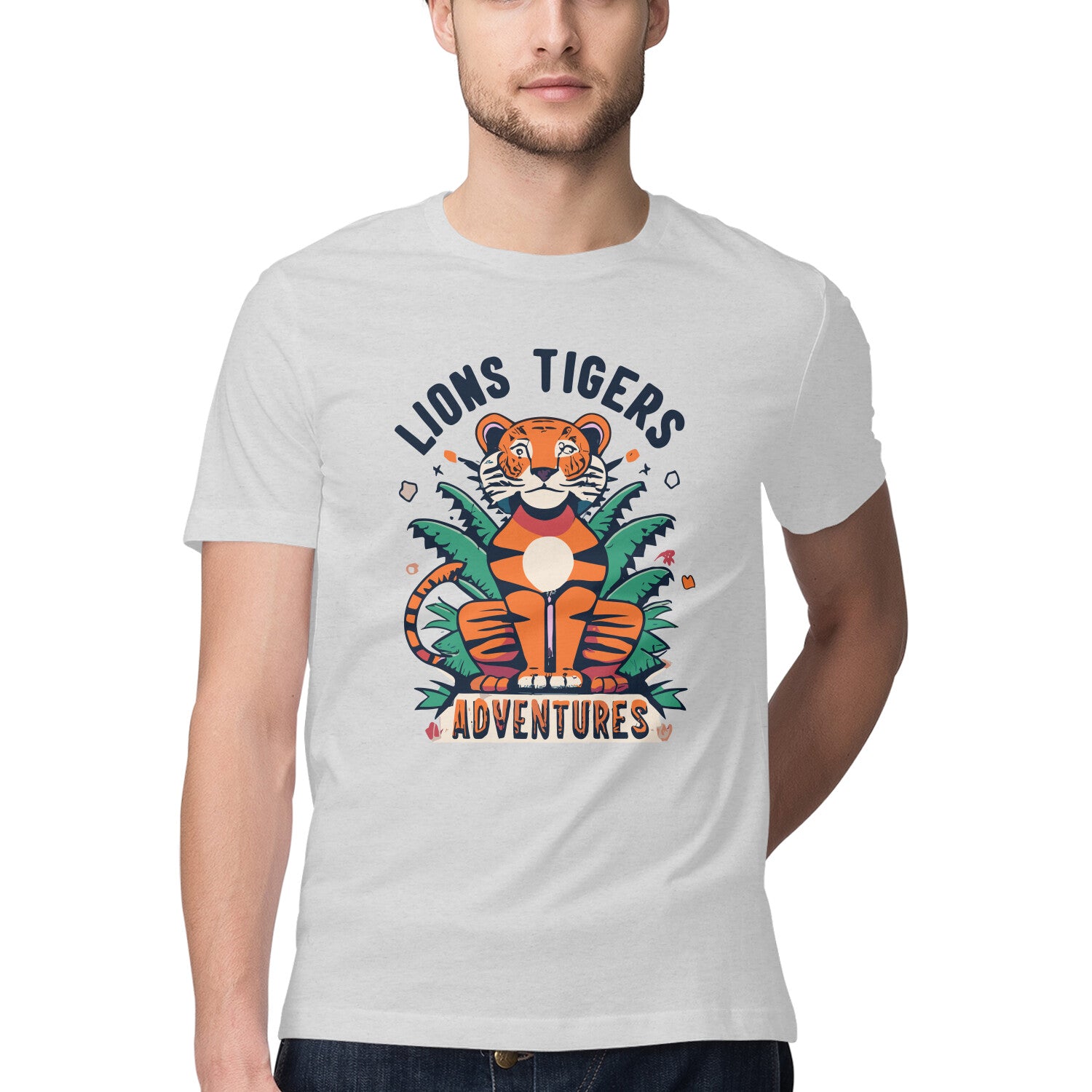 Men's Lions Tigers Adventure Design Printed T-Shirt