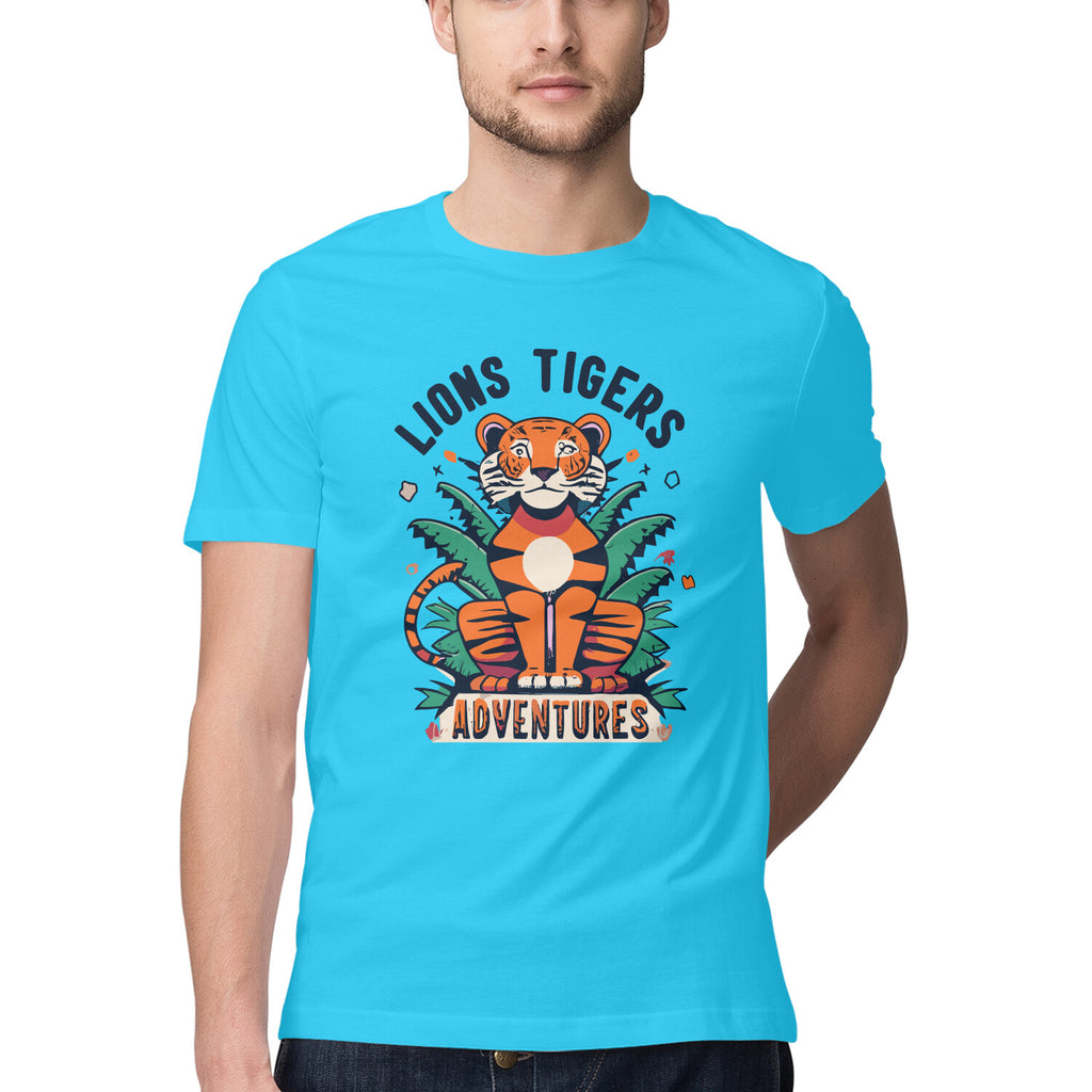 Men's Lions Tigers Adventure Design Printed T-Shirt