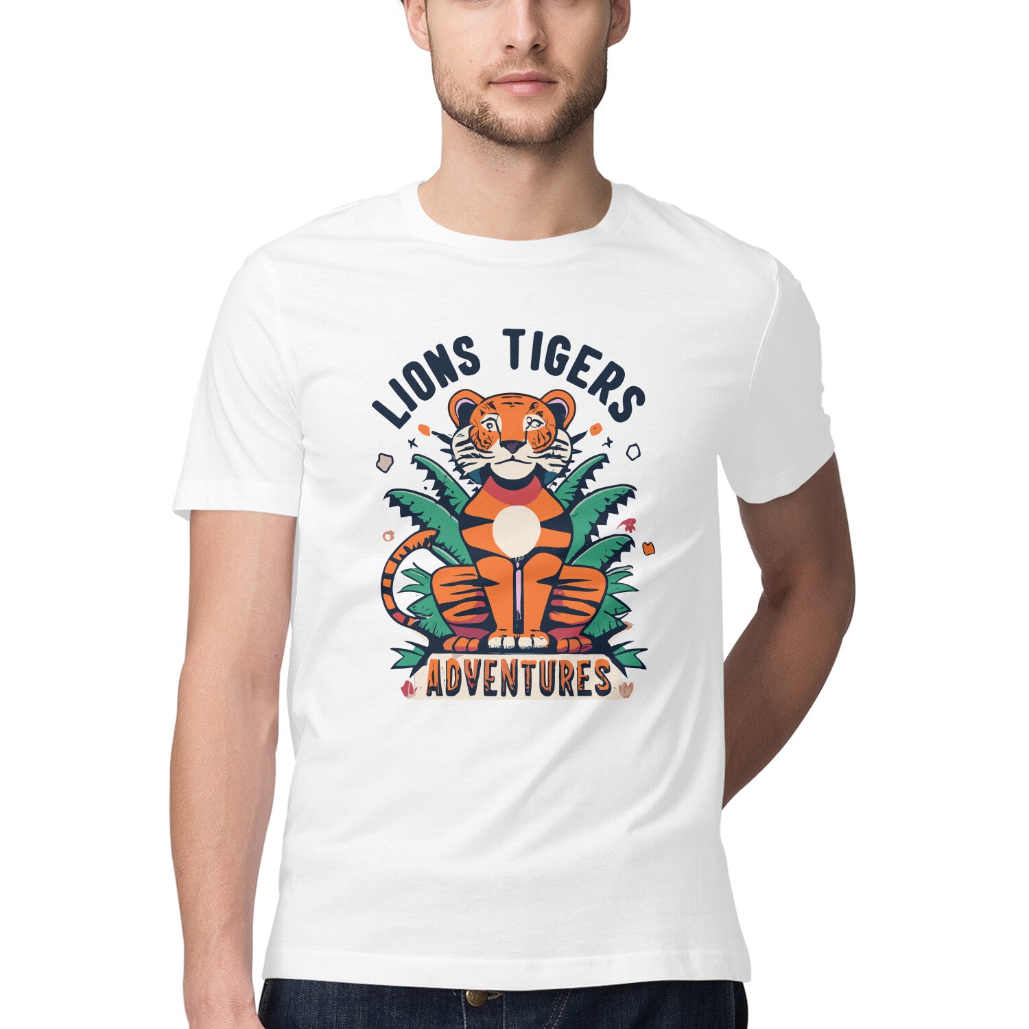 Men's Lions Tigers Adventure Design Printed T-Shirt